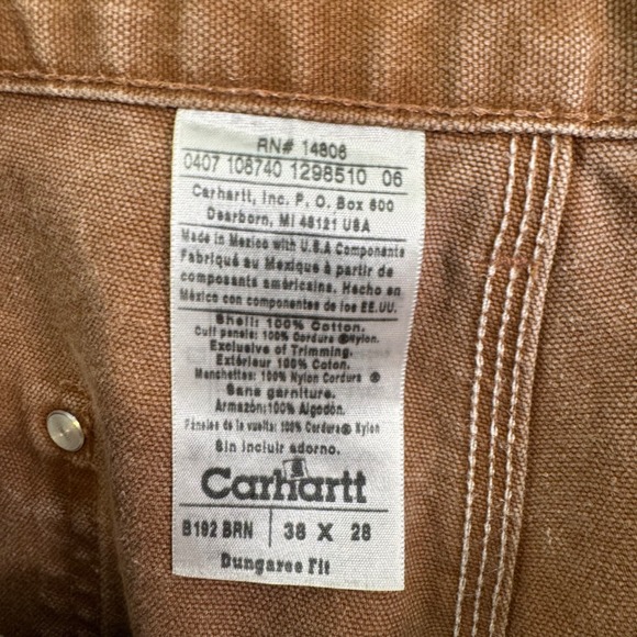 Carhartt B182 BRN Cordura Front Work Dungaree Men 38x27 Duck Double Knee Vintage - Picture 3 of 9